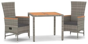 3 részes szürke polyrattan kerti étkezőgarnitúra párnával
