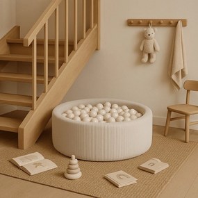Krémszínű kordbársony labdamedence ø 90x30 cm Montessori – Meowbaby