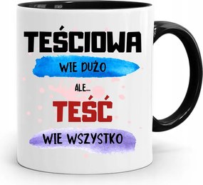 Fekete Bögre Az Apósnak Az Após Mindent Tud fényképes nyomattal