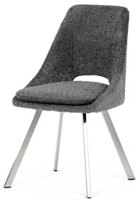 Scaun de sufragerie modern, tapițerie din material gri, picioare metalice, oțel inoxidabil periat.