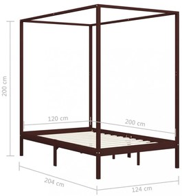 sötétbarna tömör fenyőfa baldachinos ágykeret 120 x 200 cm