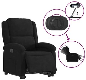 elektromos felállást segítő fekete bársony dönthető fotel