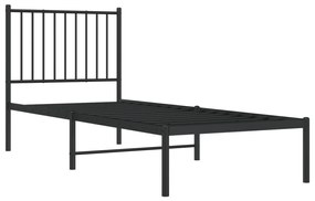fekete fém ágykeret fejtámlával 75 x 190 cm