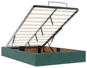 Ottomán ágykeret matrac nélkül, sötétzöld 120x190 cm bársony