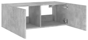 betonszürke falra szerelhető TV-szekrény LED-del 80x35x31 cm
