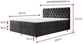 FESTER 2 kárpitozott boxspring ágy - szürke / 180x200