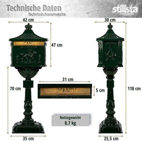 STILISTA Antik postaláda 118 cm fehér