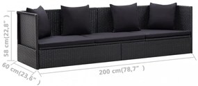 fekete polyrattan kerti ágy ülő- és hátpárnával