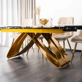 Fehér Márványhatású Bővíthető Kerámia Asztal Arany Lábbal. LUIGI 160-240 cm