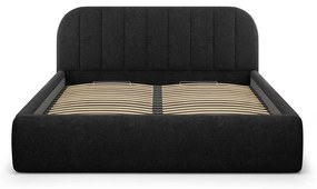 Fekete kárpitozott ágyneműtartós franciaágy ágyráccsal 140x200 cm Juno – Windsor &amp; Co Sofas