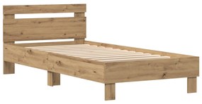 Ágykeret LED Fényekkel Artisan Tölgy 90x200 cm Mérnöki Fa