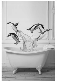 Poszter Keret Nélkül Fürdőszoba Wc Pingvinek A Kádban P2625_30x40