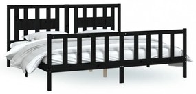 fekete tömör fenyőfa ágykeret fejtámlával 200 x 200 cm