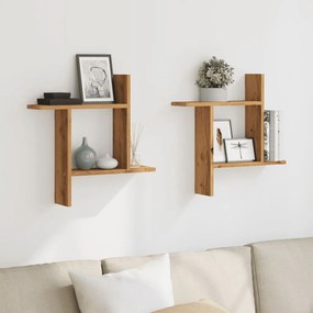 2 db kézműves tölgy színű szerelt fa fali polc 50 x 12 x 50 cm