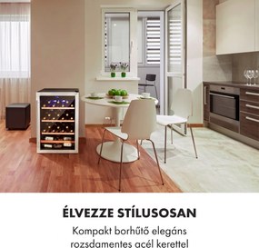 Klarstein Vinamour 48 Uno, borhűtő, 128 liter, 48 palack, 3 polc, 4 - 18 °C, rozsdamentes acél