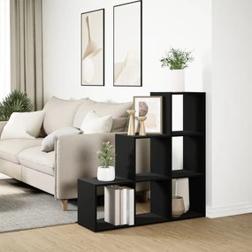 3 szintes fekete szerelt fa elválasztó könyvespolc 99x29x99 cm