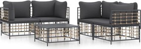 vidaXL 5 részes antracitszürke polyrattan kerti ülőgarnitúra párnákkal