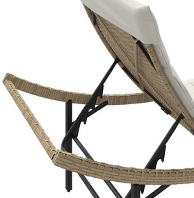 bézs polyrattan napozóágy párnával 55x199x50 cm