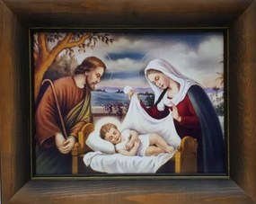 Vászonkép 51x41cm Szent Család (pelenka) fa keret
