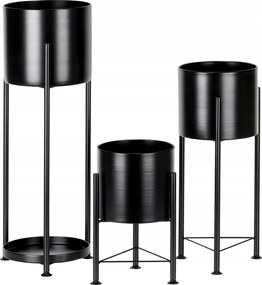 3x Virágágyás Virágtartó fém fekete fedél a növény lábtartó állványon