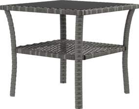 Outsunny Négyzetes Műrattan Kerti Asztal 50x50x45 cm Üveglappal és Galvanizált Acélvázzal 30 kg Teherbírással Teraszra és Sokóba - Szürke Átmenet | Ao