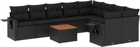 vidaXL 10 részes fekete polyrattan kerti ülőgarnitúra párnákkal