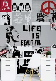Gario Fotótapéta Banksy kollázs Anyag: Vlies, Méret: 150 x 210 cm