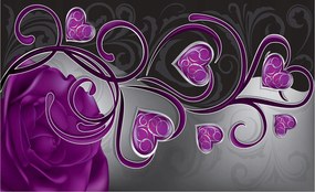 Flizelin fotótapéta Lila rózsa és szívek sötét háttérrel 250x175 +ragasztó