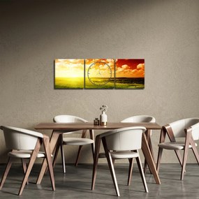 Rét képe ragyogó napfénnyel (órával) (90x30 cm)