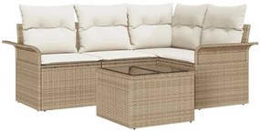 vidaXL Kerti Kanapé Szett párnával 5 pcs Bézs polirattan