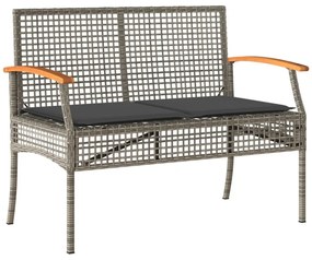 szürke polyrattan és akácfa kerti pad párnával