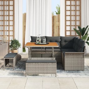 8 darabos kertibútor szett párnákkal, szürke poly rattan acacia