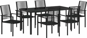 vidaXL Kert étkező szett 7 pcs Fekete Porszórt acél