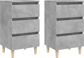 vidaXL 2 db betonszürke éjjeliszekrény tömör fa lábakkal 40x35x69 cm