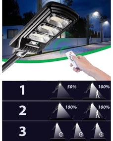 LED Napelemes utcai lámpa érzékelővel LED/180W/6V 6500K IP65 + távirányítás