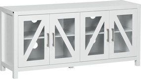 HOMCOM nappali TV állvány 58"-ig, 4 edzett üvegajtóval, állítható polcokkal és 4 kábelnyílással, 130x35x60 cm, Fehér | Aosom