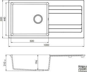 RIVA XL 1B 1D 1000x500 gránit mosogató LIGHT BEIGE GRANMASTER