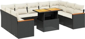 vidaXL 10 részes fekete polyrattan kerti ülőgarnitúra párnákkal