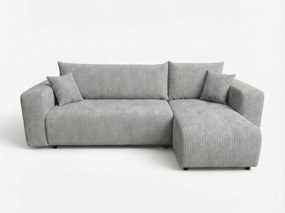 Világosszürke kinyitható sarokkanapé SORELA CORD, kétoldalas + 2 ingyenes párnácska