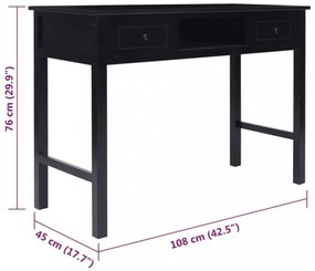fekete tömör császárfa íróasztal 108 x 45 x 76 cm