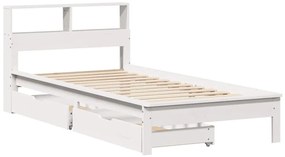 fehér tömör fenyőfa könyvespolcos ágy matrac nélkül 100x200 cm