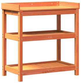 barna tömör fenyőfa ültetőasztal polccal 82,5 x 45 x 86,5 cm
