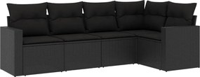 vidaXL 5 részes fekete polyrattan kerti kanapészett párnákkal