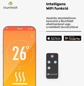 Blumfeldt Gold Bar Slim 2000 W sugárzó fűtőtest, 9 fokozat, WiFi funkció, érintésvezérlés, távirányító, IP 65