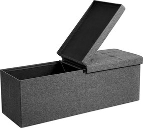 Puff, összecsukható tároló pad ottomán, ülőpad, 120l, sötétszürke, 110 x 38 x 38 cm