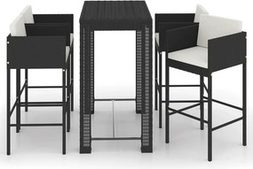 vidaXL 5 részes fekete polyrattan kerti bárszett párnákkal