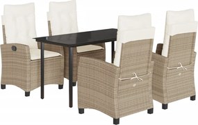 vidaXL 5 részes bézs polyrattan kerti étkezőgarnitúra párnákkal