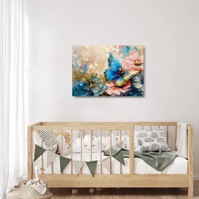 Üveg kép - Virágok és pillangók festése (70x50 cm)