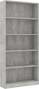 vidaXL 5-szintes betonszürke szerelt fa könyvszekrény 80 x 24 x 175 cm