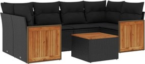 vidaXL 7 részes fekete polyrattan kerti ülőgarnitúra párnával